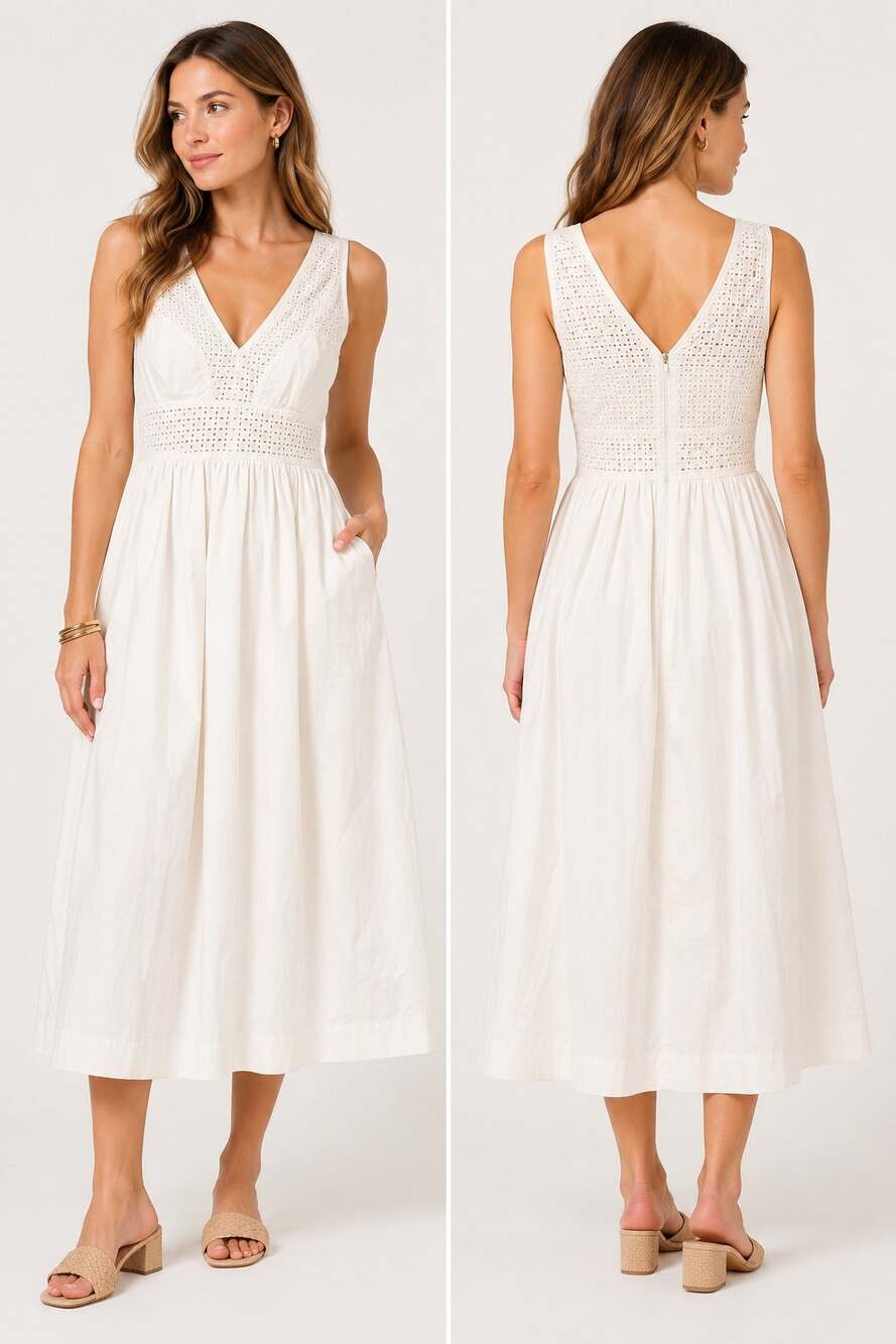 Tuckernuck White Cotton Eyelet Lace Sleeveless Midi Dress Size L